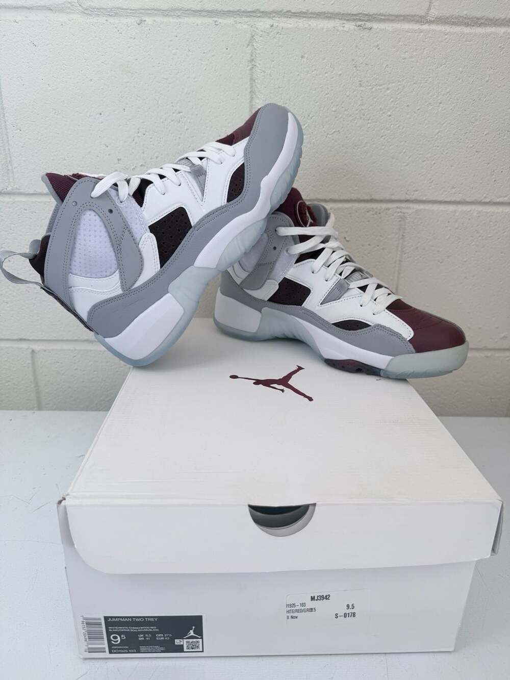 Jordan Jumpman Two Trey White Cherrywood Red Size 9.5